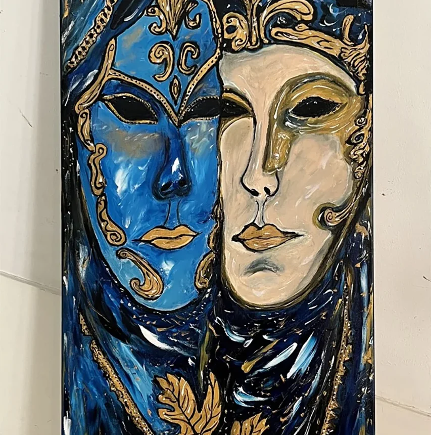 Máscaras venecianas azules y doradas, arte abstracto de carnaval - Gianluca Urraso